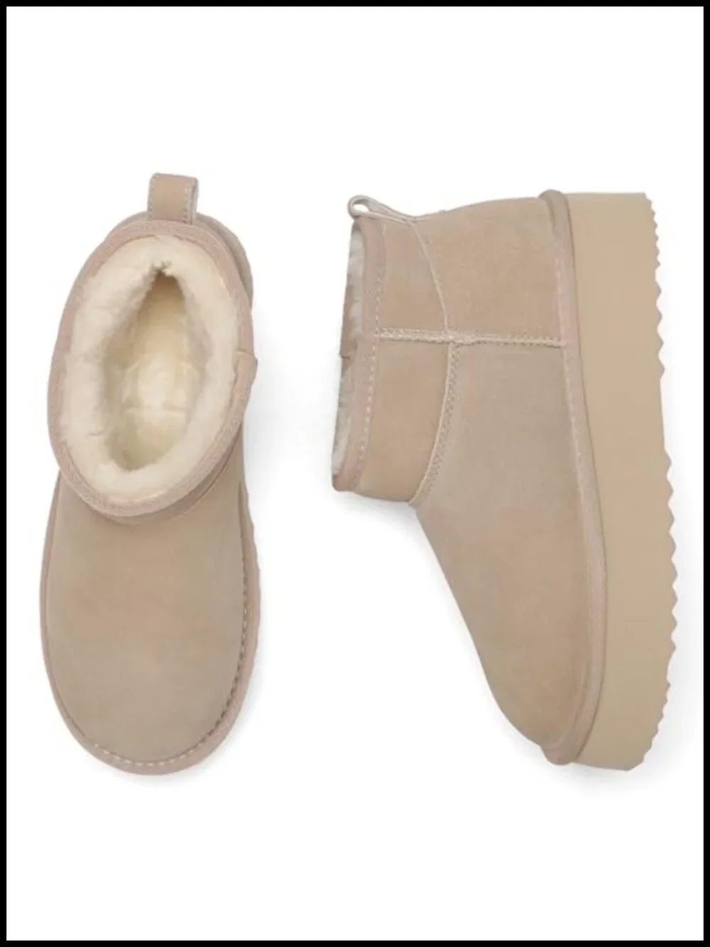 Genuine Suede Leather Platform Snow Boots with Memory Foam Insole, Water